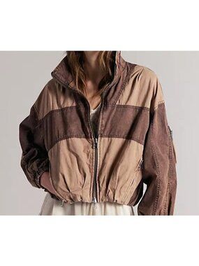 Free People Canopy Bomber Jacket 90s Retro Vintage Streetwear Brown Womens S